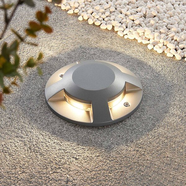 Lucande LED podlahový reflektor Jeffrey, stříbrný, 4 světelné výstupy, Hliník / šedá / zinek, Hliník, Moderní