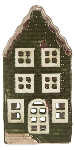 Keramický zelený svícen na čajovou svíčku ve tvaru domečku Loenen VI – 8x8x15 cm