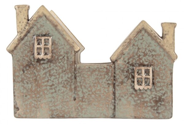 Keramický modrozelený svícen na čajovou svíčku ve tvaru domečku Loenen X – 22x9x15 cm