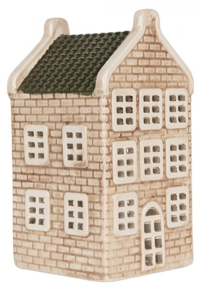 Keramický béžový svícen na čajovou svíčku ve tvaru domečku Loenen IX – 10x10x19 cm
