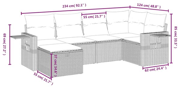 6dílná zahradní sedací souprava s poduškami černá polyratan 3263792