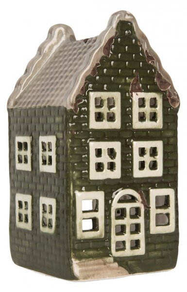 Keramický zelený svícen na čajovou svíčku ve tvaru domečku Loenen VI – 8x8x15 cm