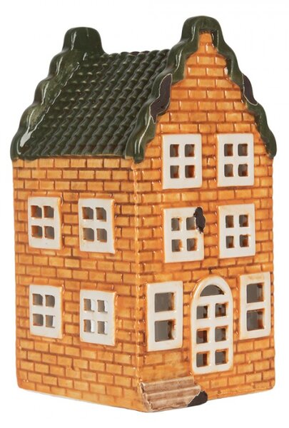 Keramický oranžový svícen na čajovou svíčku ve tvaru domečku Loenen VII – 10x10x19 cm