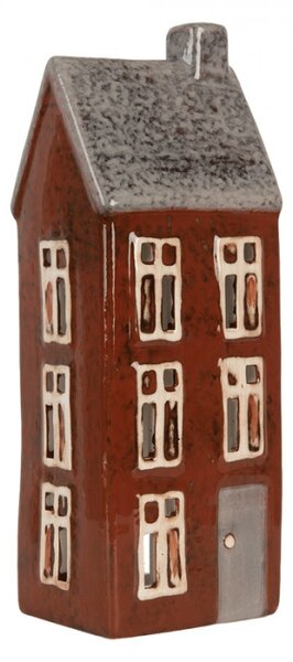 Keramický červený svícen na čajovou svíčku ve tvaru domečku Loenen II – 10x8x26 cm