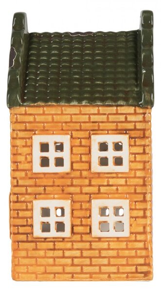 Keramický oranžový svícen na čajovou svíčku ve tvaru domečku Loenen VII – 10x10x19 cm