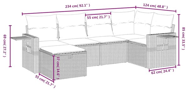 6dílná zahradní sedací souprava s poduškami černá polyratan 3263791