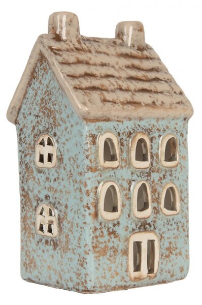 Keramický modrý svícen na čajovou svíčku ve tvaru domečku Oisterwijk X – 9x7x16 cm