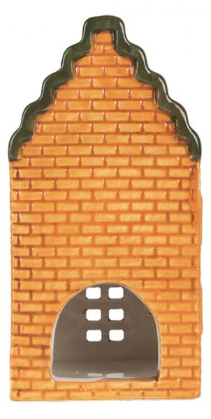 Keramický oranžový svícen na čajovou svíčku ve tvaru domečku Loenen VII – 10x10x19 cm