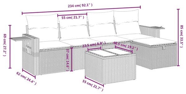 6dílná zahradní sedací souprava s poduškami šedá polyratan 3263786