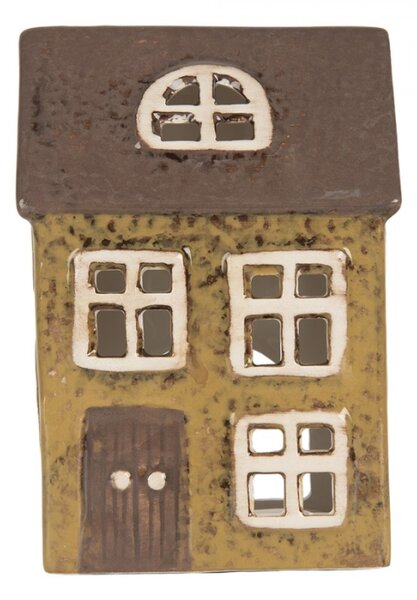 Keramický zelený svícen na čajovou svíčku ve tvaru domečku Oisterwijk III – 10x7x14 cm