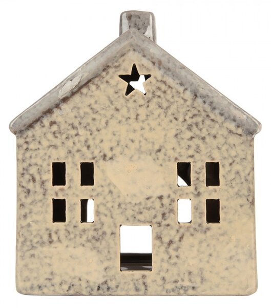 Keramický šedobéžový svícen na čajovou svíčku ve tvaru domečku Oisterwijk VI – 13x9x16 cm