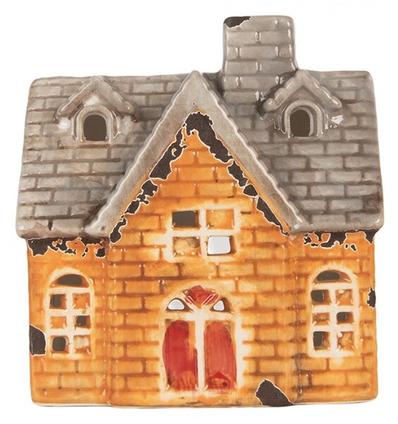 Keramický oranžový svícen na čajovou svíčku ve tvaru domečku Nuenen X – 13x8x14 cm
