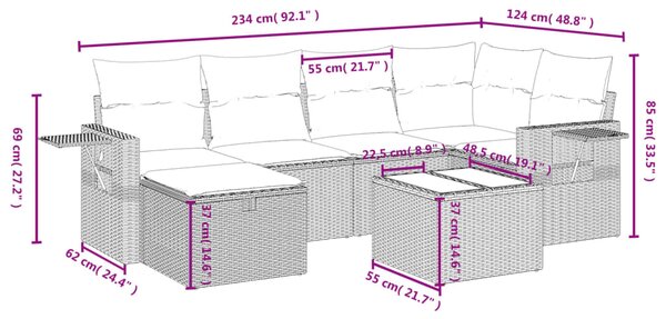 7dílná zahradní sedací souprava s poduškami černá polyratan 3263802