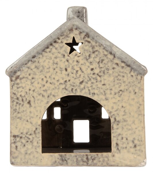 Keramický šedobéžový svícen na čajovou svíčku ve tvaru domečku Oisterwijk VI – 13x9x16 cm