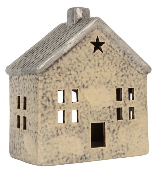 Keramický šedobéžový svícen na čajovou svíčku ve tvaru domečku Oisterwijk VI – 13x9x16 cm