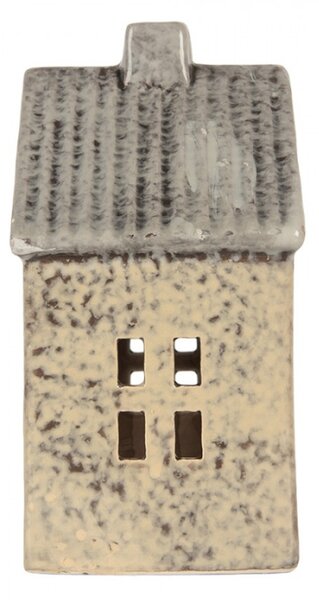 Keramický šedobéžový svícen na čajovou svíčku ve tvaru domečku Oisterwijk VI – 13x9x16 cm