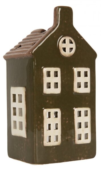 Keramický zelený svícen na čajovou svíčku ve tvaru domečku Oisterwijk II – 9x7x17 cm