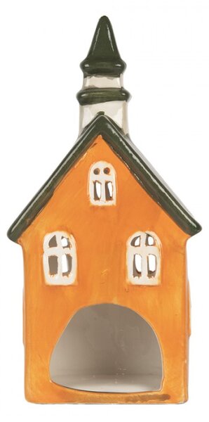 Keramický oranžový svícen na čajovou svíčku ve tvaru radnice Oisterwijk V – 11x7x21 cm