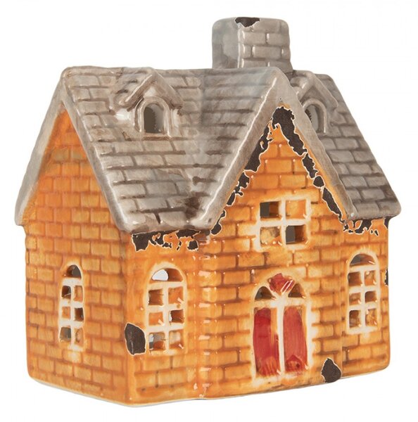 Keramický oranžový svícen na čajovou svíčku ve tvaru domečku Nuenen X – 13x8x14 cm