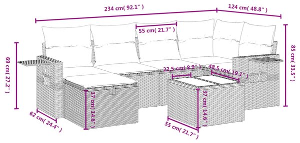 7dílná zahradní sedací souprava s poduškami béžová polyratan 3263804