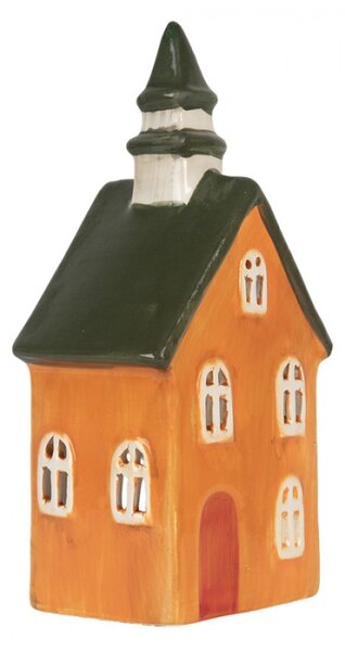 Keramický oranžový svícen na čajovou svíčku ve tvaru radnice Oisterwijk V – 11x7x21 cm