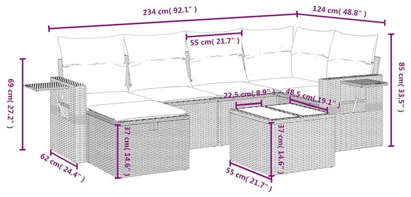 7dílná zahradní sedací souprava s poduškami černá polyratan 3263801