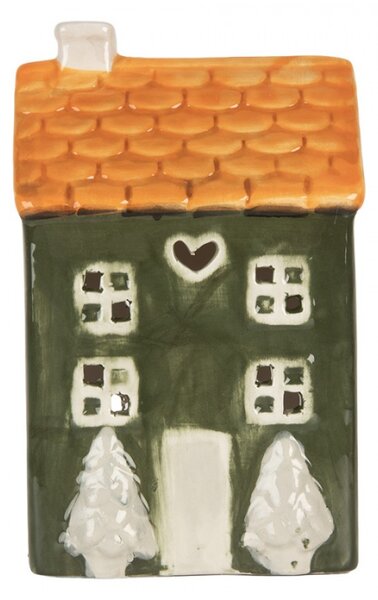 Keramický zelený svícen na čajovou svíčku ve tvaru domečku Nuenen IV – 9x10x16 cm