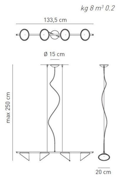 Axolight Orchid, antracitové závěsné svítidlo, závěsné svítidlo, 4x15W LED 3000K, stmívatelné, délka 133,5cm