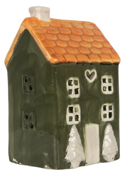 Keramický zelený svícen na čajovou svíčku ve tvaru domečku Nuenen IV – 9x10x16 cm