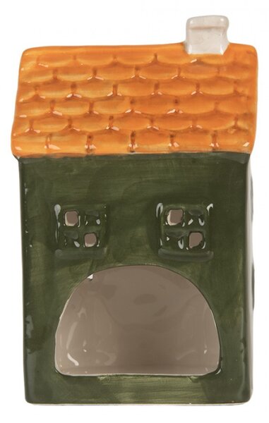 Keramický zelený svícen na čajovou svíčku ve tvaru domečku Nuenen IV – 9x10x16 cm