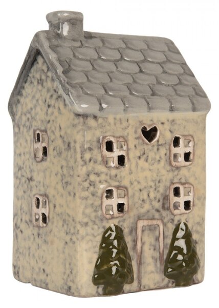 Keramický šedobéžový svícen na čajovou svíčku ve tvaru domečku Nuenen V – 9x10x16 cm