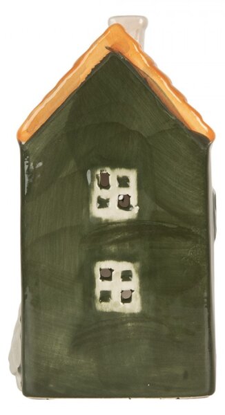 Keramický zelený svícen na čajovou svíčku ve tvaru domečku Nuenen IV – 9x10x16 cm