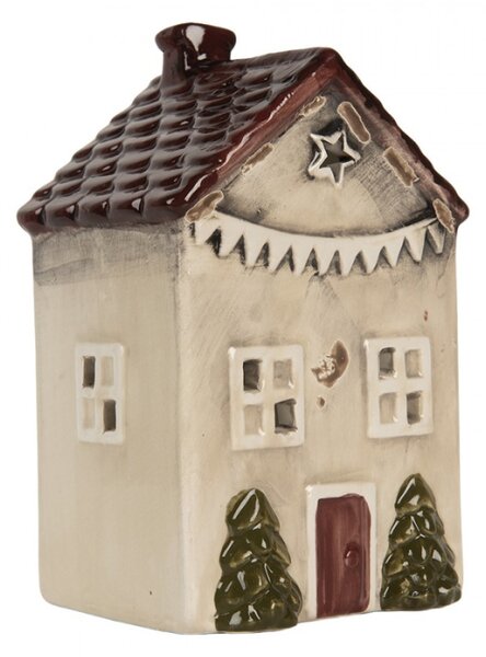 Keramický béžový svícen na čajovou svíčku ve tvaru domečku Nuenen VII – 8x10x16 cm
