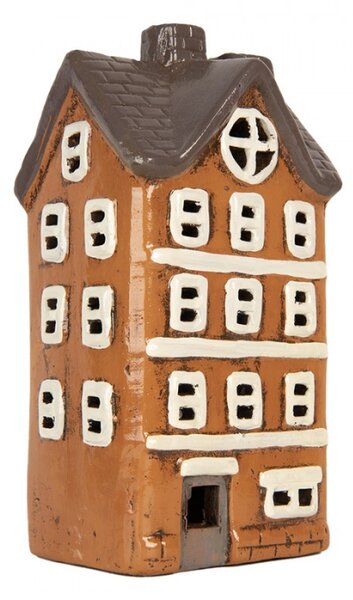 Keramický oranžový svícen na čajovou svíčku ve tvaru domečku Rijssen X – 12x10x25 cm