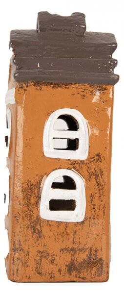 Keramický oranžový svícen na čajovou svíčku ve tvaru domečku Nuenen I – 13x10x23 cm