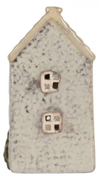Keramický šedobéžový svícen na čajovou svíčku ve tvaru domečku Nuenen VI – 9x10x16 cm