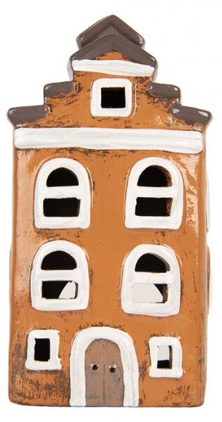 Keramický oranžový svícen na čajovou svíčku ve tvaru domečku Nuenen I – 13x10x23 cm
