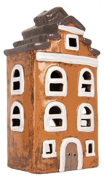 Keramický oranžový svícen na čajovou svíčku ve tvaru domečku Nuenen I – 13x10x23 cm