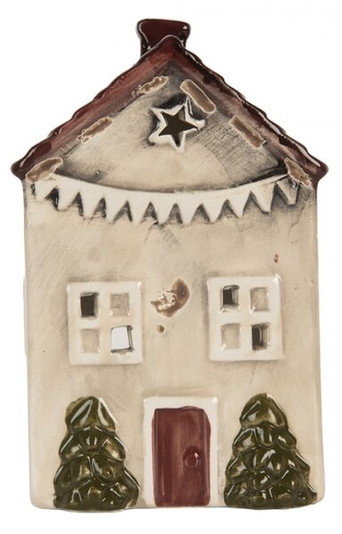 Keramický béžový svícen na čajovou svíčku ve tvaru domečku Nuenen VII – 8x10x16 cm