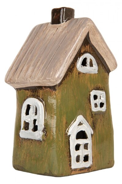 Keramický zelený svícen na čajovou svíčku ve tvaru domečku Rijssen IV – 9x7x16 cm
