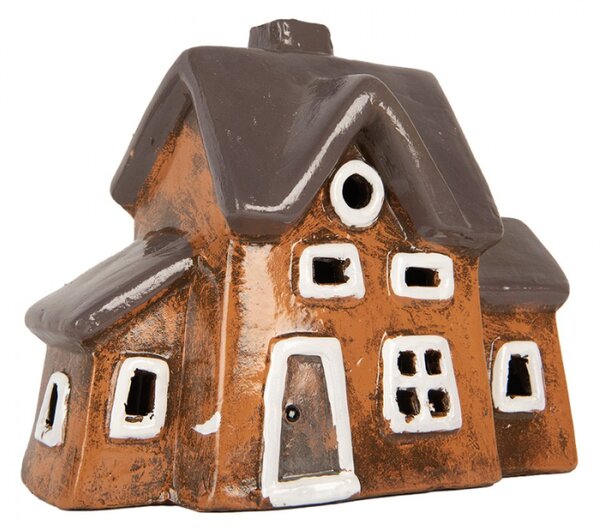 Keramický oranžový svícen na čajovou svíčku ve tvaru domečku Rijssen IX – 20x11x16 cm