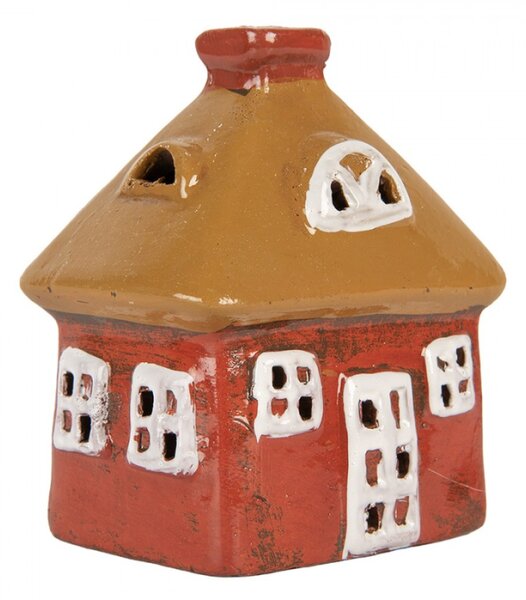 Keramický oranžový svícen na čajovou svíčku ve tvaru domečku Rijssen VII – 9x6x10 cm