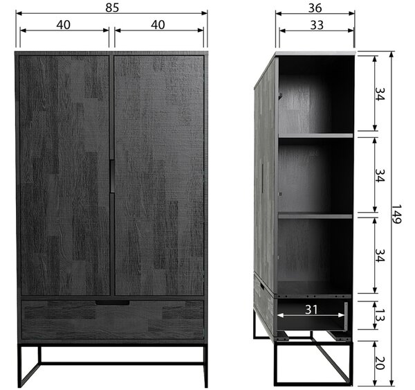 WOOOD Černá masivní skříň Frax 85 cm