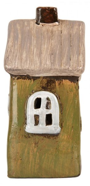 Keramický zelený svícen na čajovou svíčku ve tvaru domečku Rijssen IV – 9x7x16 cm