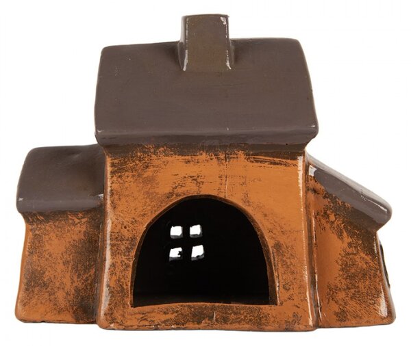 Keramický oranžový svícen na čajovou svíčku ve tvaru domečku Rijssen IX – 20x11x16 cm