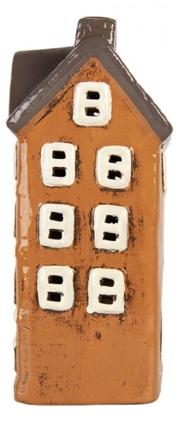 Keramický oranžový svícen na čajovou svíčku ve tvaru domečku Rijssen X – 12x10x25 cm