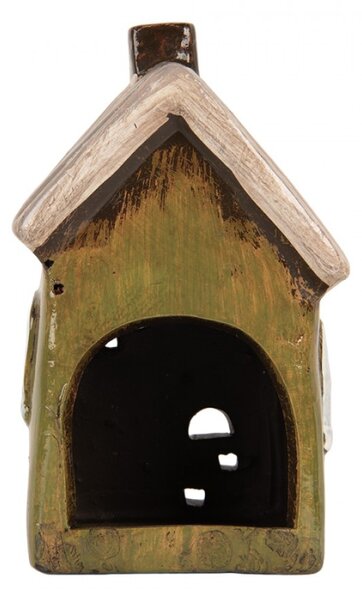 Keramický zelený svícen na čajovou svíčku ve tvaru domečku Rijssen IV – 9x7x16 cm
