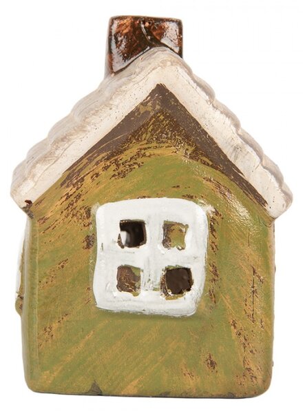 Keramický zelený svícen na čajovou svíčku ve tvaru domečku Woudenberg IV – 8x7x10 cm