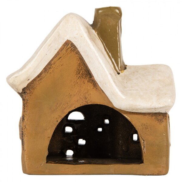 Keramický béžový svícen na čajovou svíčku ve tvaru domečku Woudenberg X – 13x7x13 cm