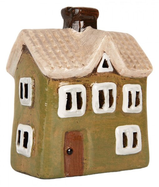 Keramický zelený svícen na čajovou svíčku ve tvaru domečku Woudenberg VI – 11x7x13 cm